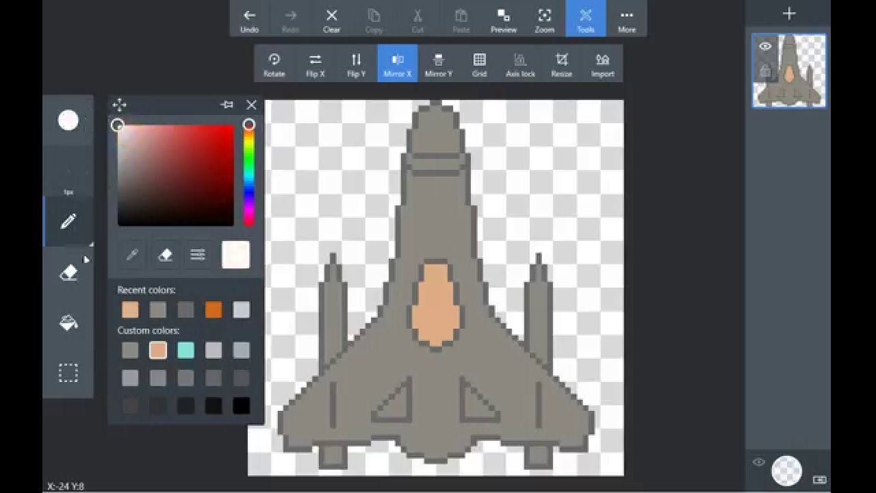 Drawing and shading space ship in Pixel Art Studio