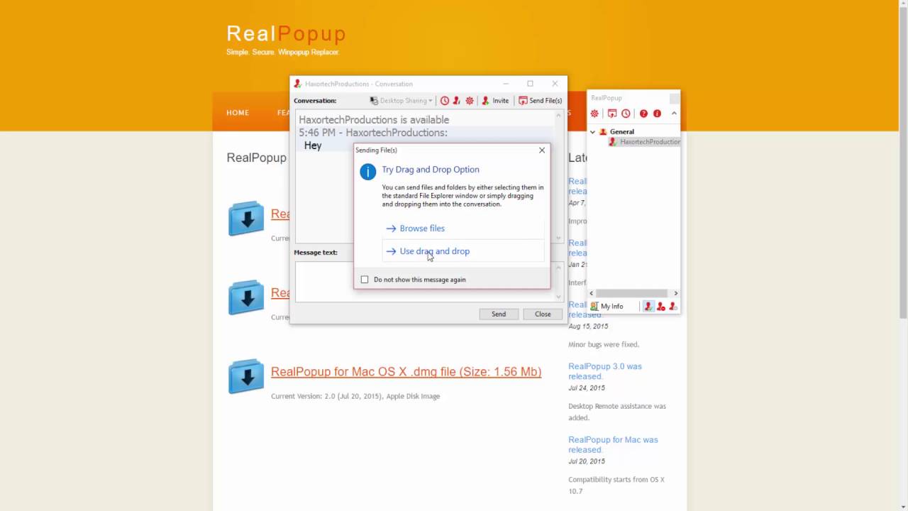Realpopup LAN chat overview.