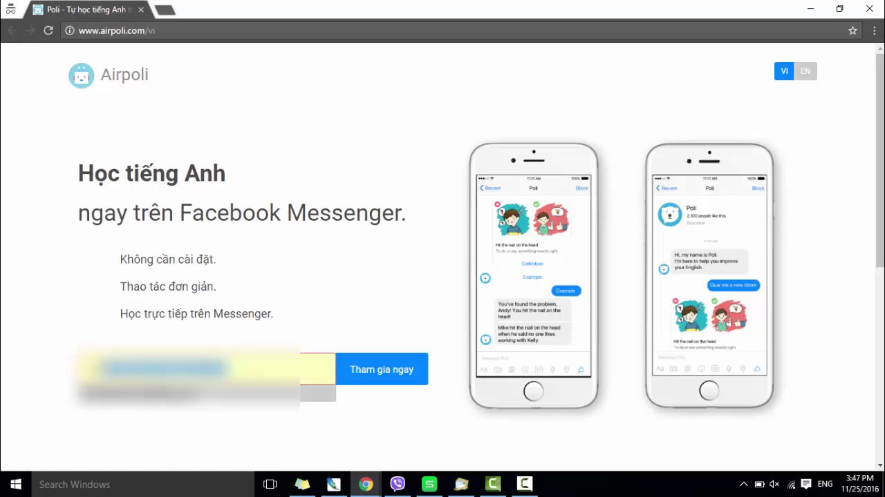 Cách học thành ngữ tiếng Anh trên Facebook Messenger