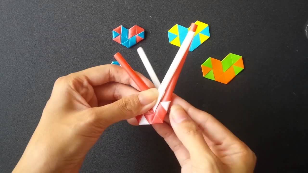 Cách gấp trái tim từ ống hút cực sáng tạo 