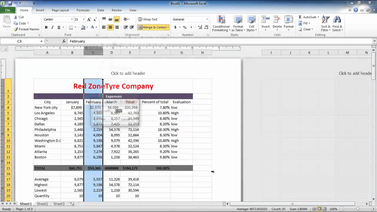 Cách điều chỉnh cột, hàng, văn bản trong Excel 2010