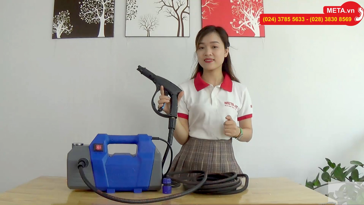 Máy rửa xe gia đình Hyundai HRX815 mô tơ từ, công suất 1500W, tự hút nước từ xô chậu
