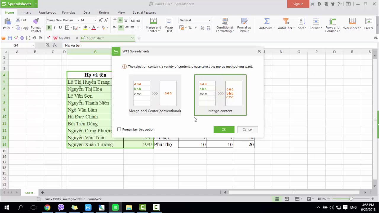 Hướng dẫn cách gộp cột, gộp dòng trong Excel