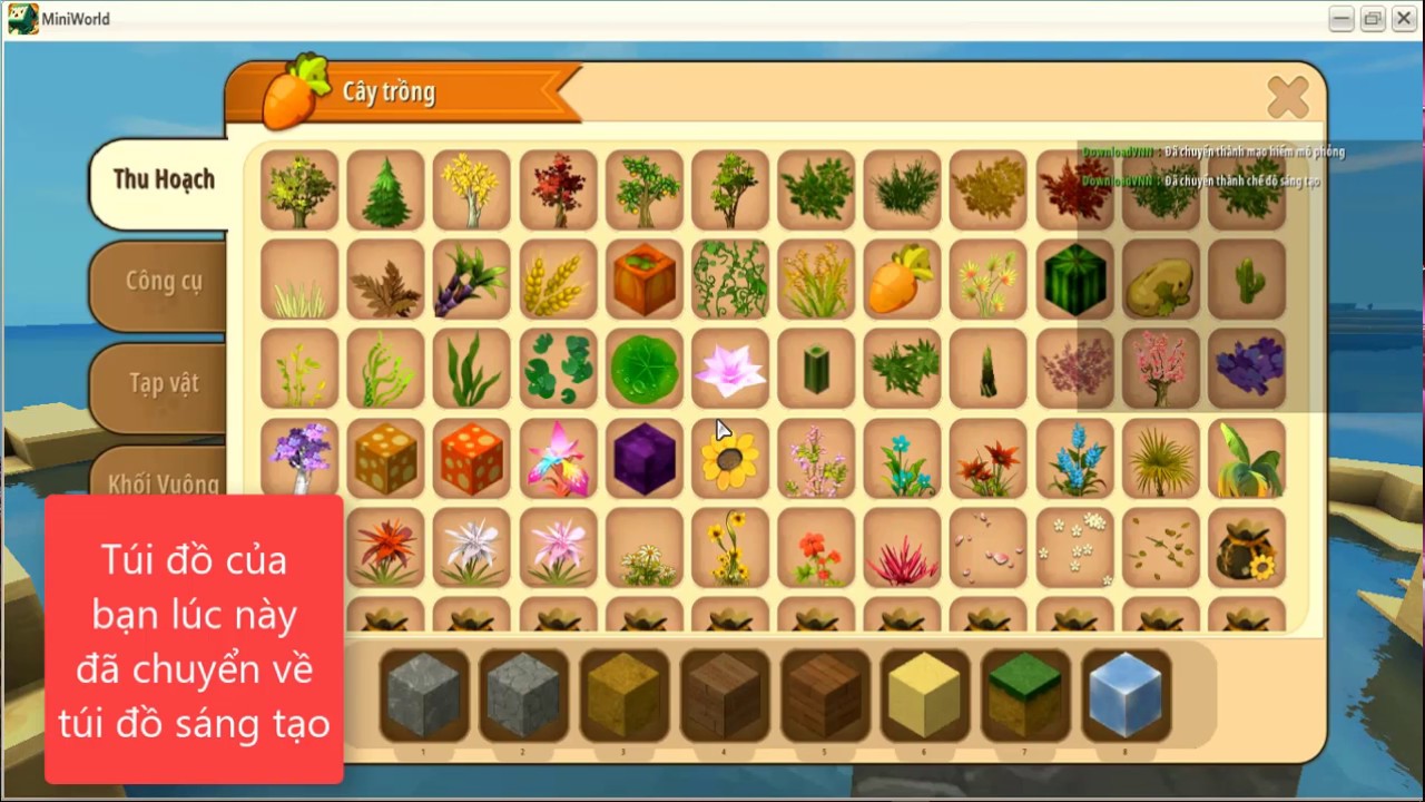 Chuyển chế độ Sinh tồn sang Sáng tạo trong Mini World: Block Art