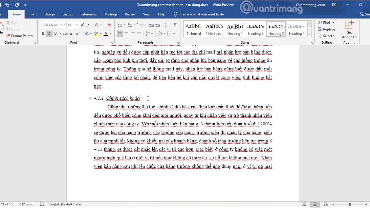 Cách tạo mục lục tự động trên Word 2019