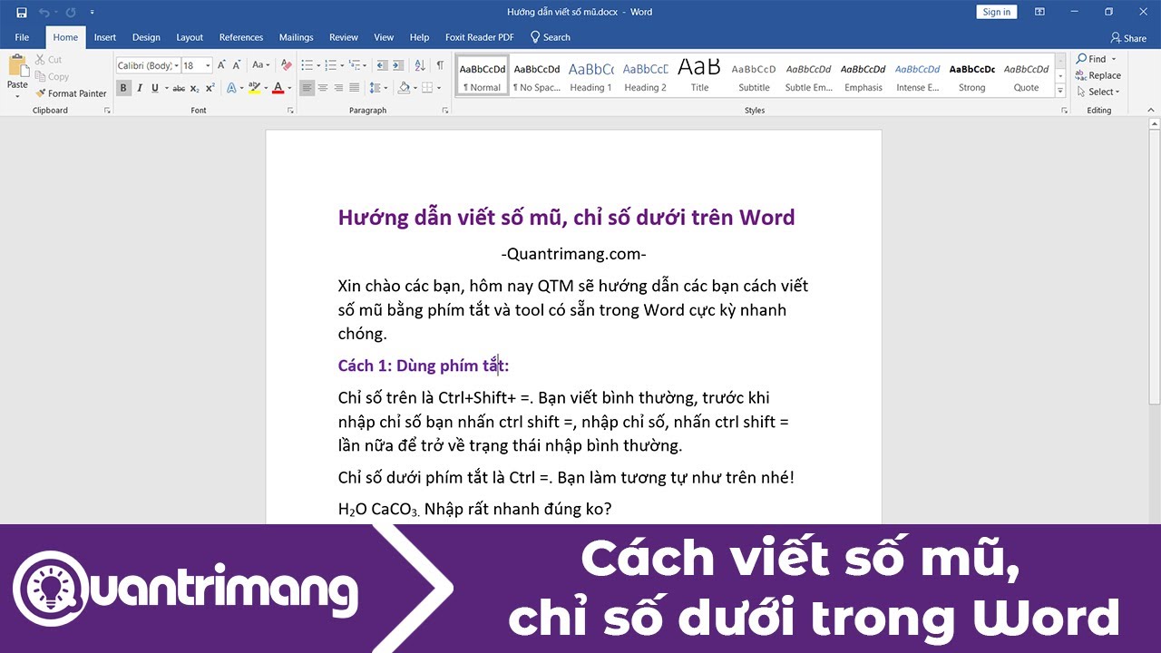 Cách viết số mũ trong Word, viết chỉ số dưới trong word