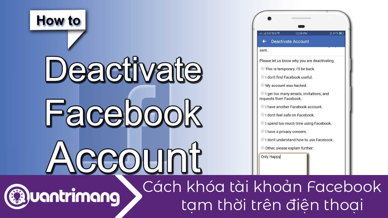 Cách khóa tài khoản Facebook tạm thời trên điện thoại
