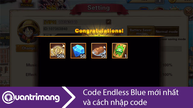 Code Endless Blue, code Endless Sea Journey mới nhất