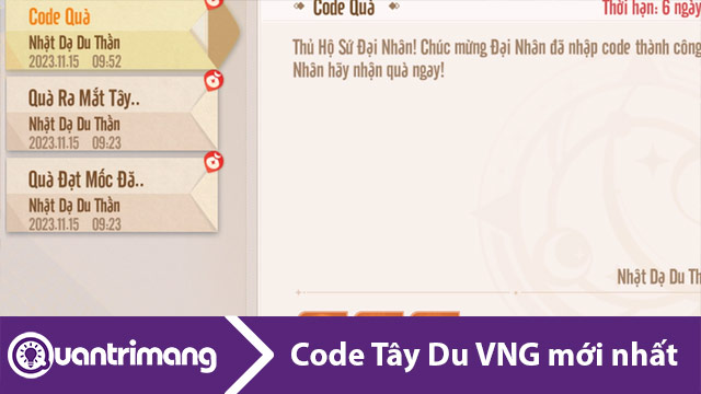 Code Tây Du VNG mới nhất và cách nhập code