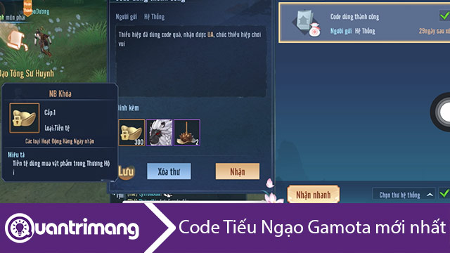 Code Tiếu Ngạo Gamota mới nhất đổi vàng khóa, đàn hương