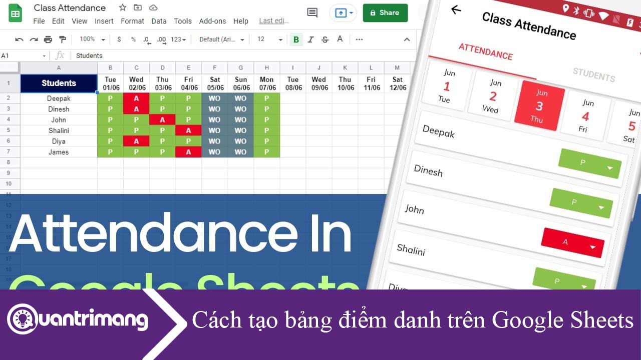 Cách tạo bảng điểm danh trên Google Sheets