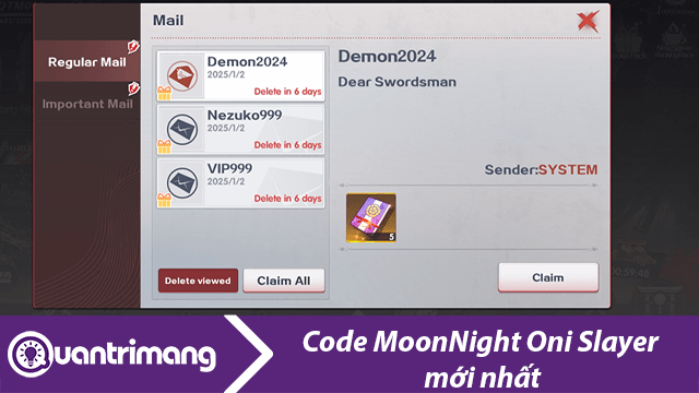 Code MoonNight Oni Slayer Lãng Quên mới nhất và cách đổi code
