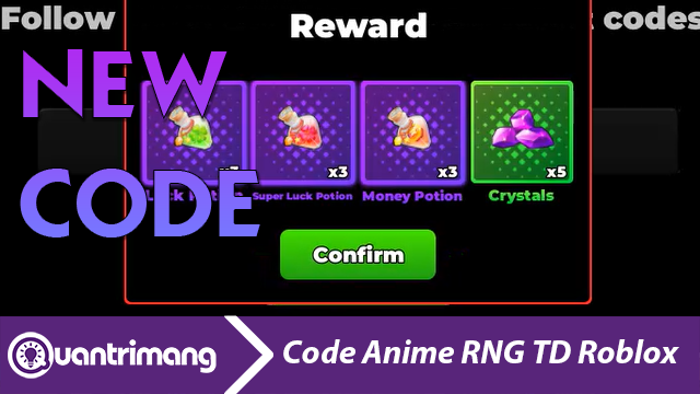 Full giftcode Anime RNG TD Roblox mới nhất và cách đổi code lấy thưởng