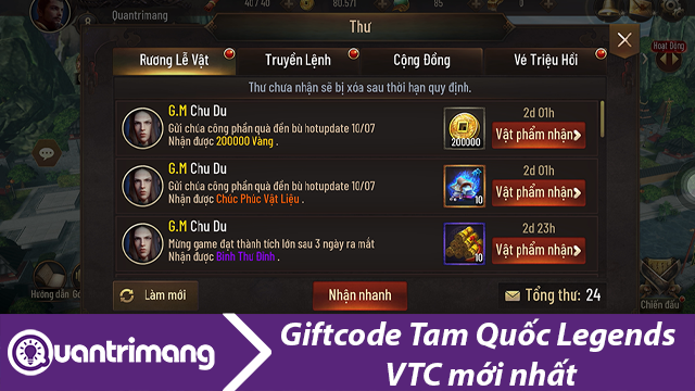 Giftcode Tam Quốc Legends mới nhất và cách đổi code | Giftcode game