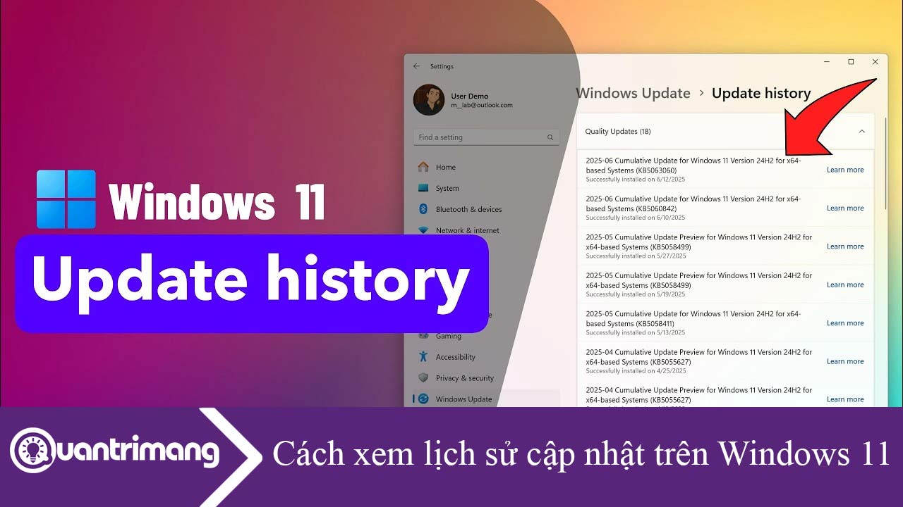Cách xem lịch sử cập nhật trên Windows 11