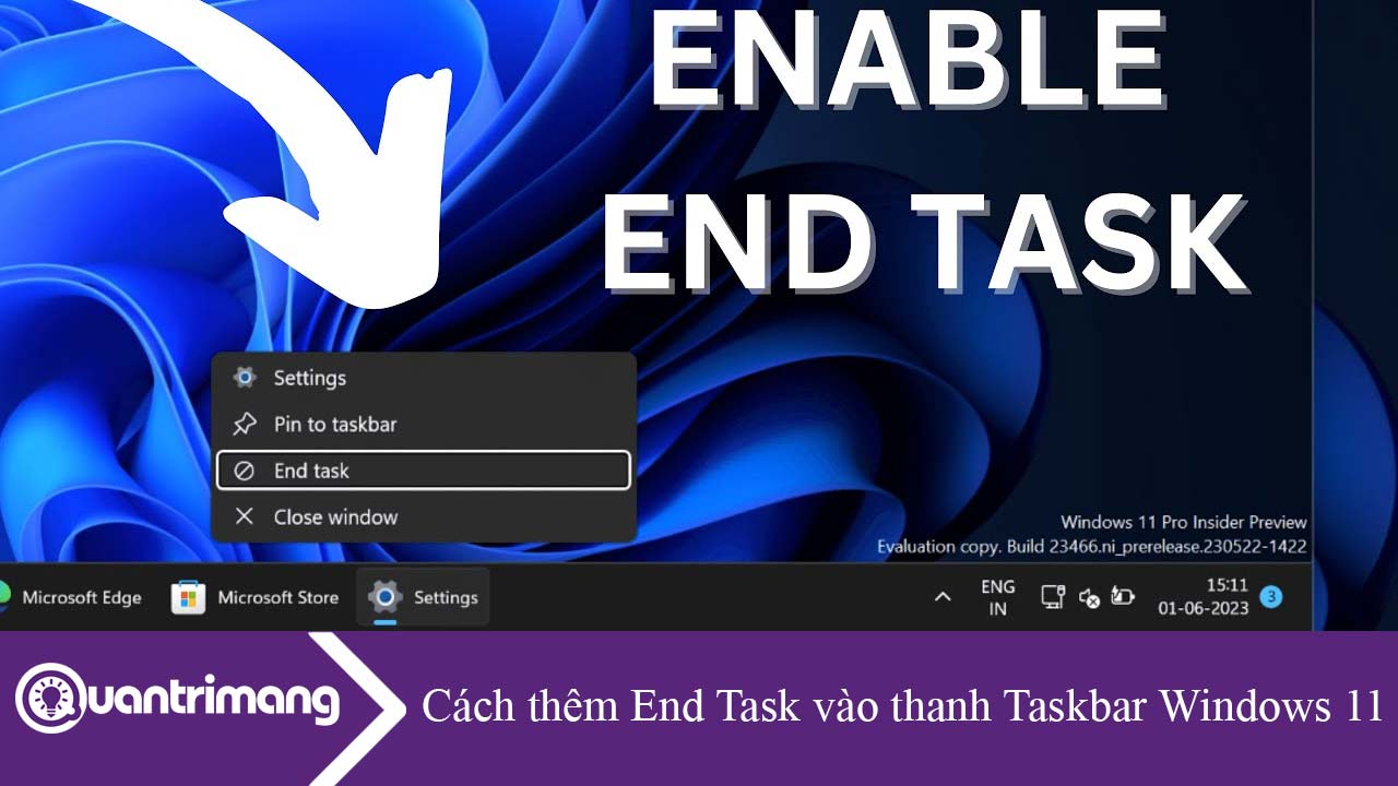 Cách thêm End Task vào thanh Taskbar Windows 11