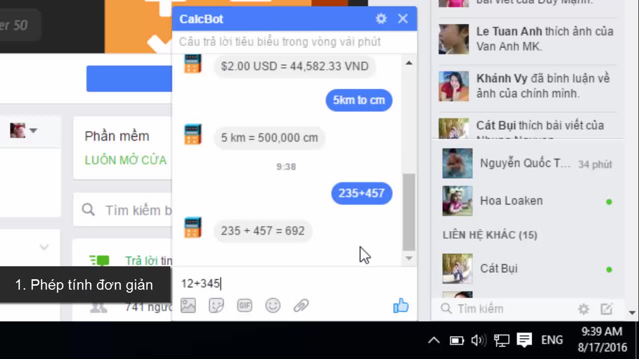 Cách dùng CalcBot để tính toán trên Facebook 