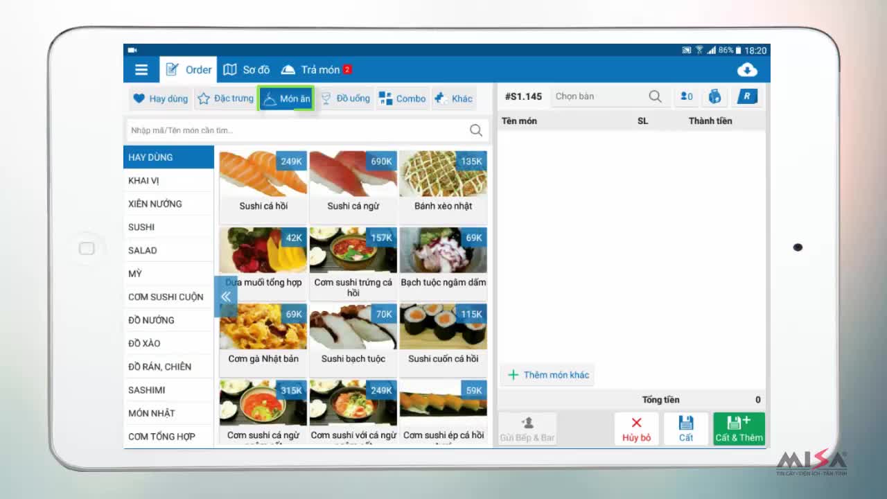 CUKCUK.VN - Tính năng cho nhân viên phục vụ