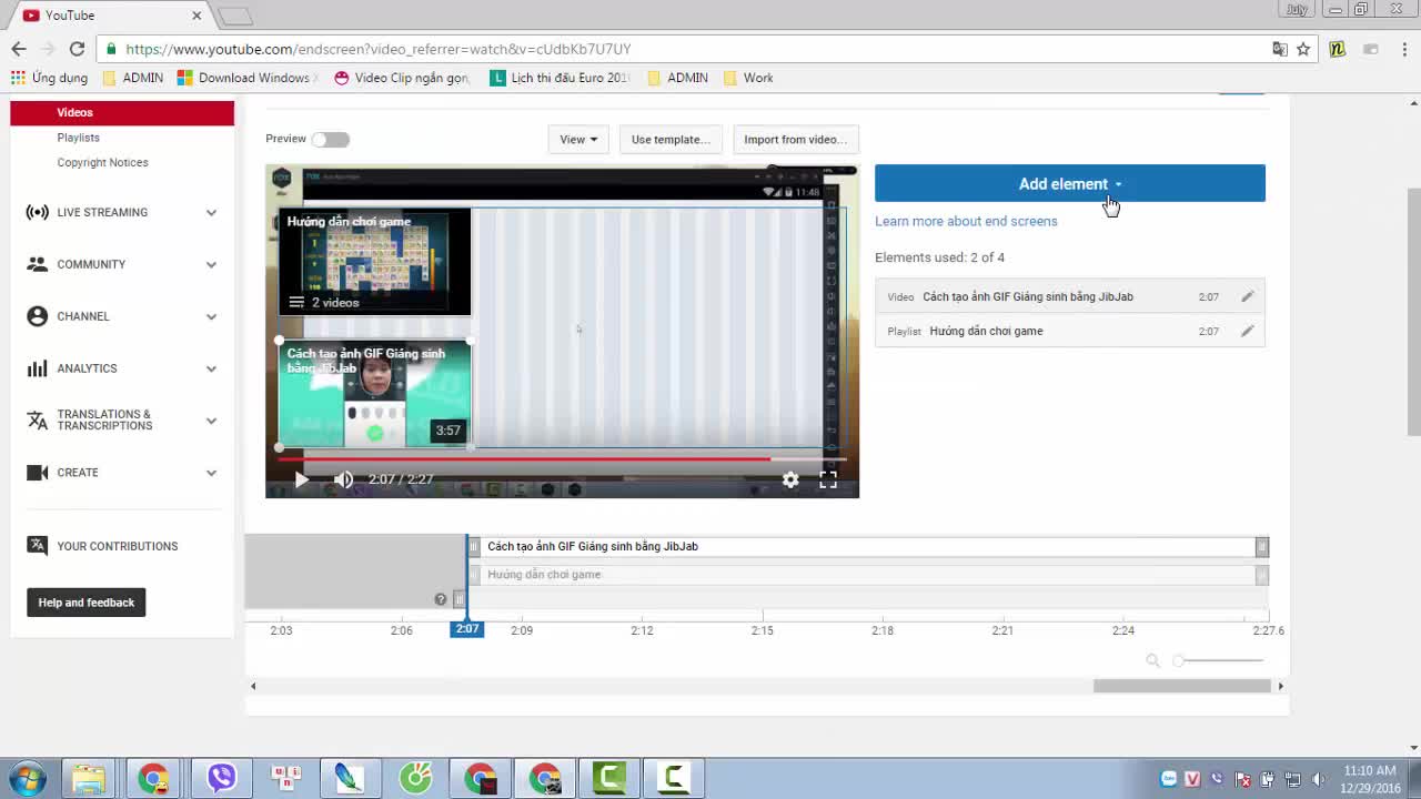 Cách chèn video vào cuối clip trên Youtube
