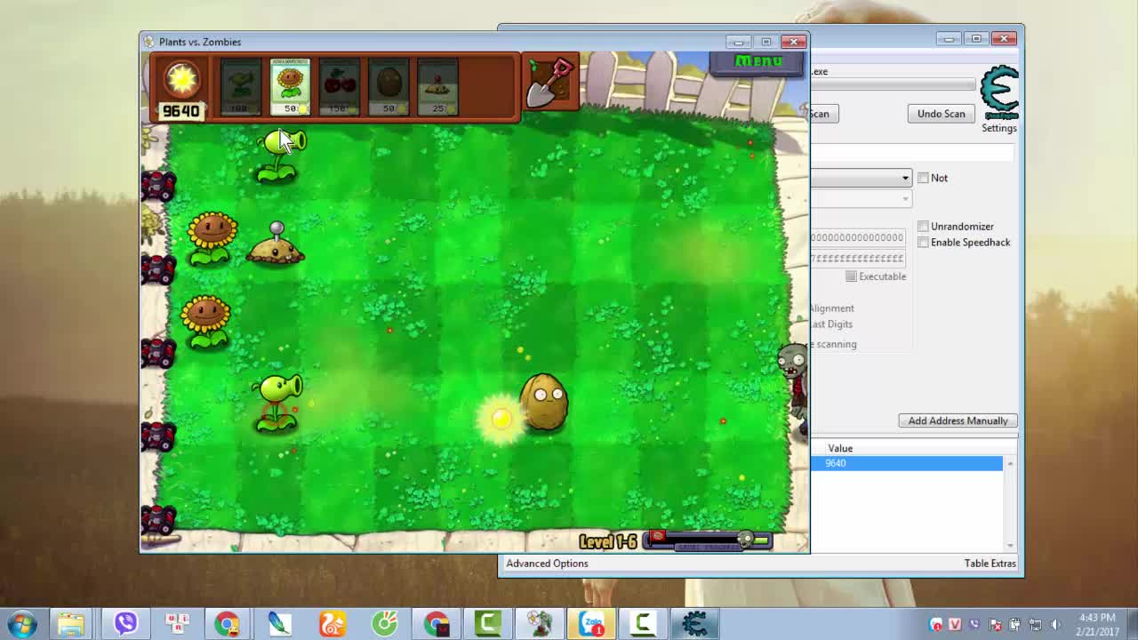 Hướng dẫn hack 9999 sun game Plants vs Zombies bằng Cheat Engine