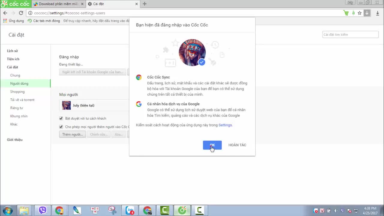 Đăng nhập nhiều tài khoản Google trên Cốc Cốc