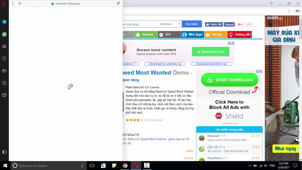 Cách chat Facebook Messenger trên Opera