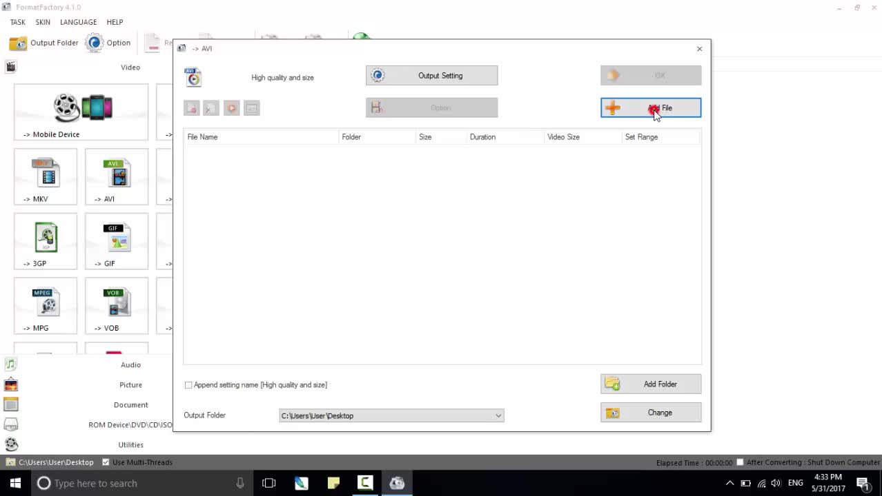 Cách chuyển đổi Video sang AVI bằng Format Factory 