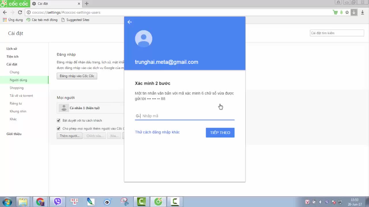 Đăng nhập tài khoản Google trên Cốc Cốc