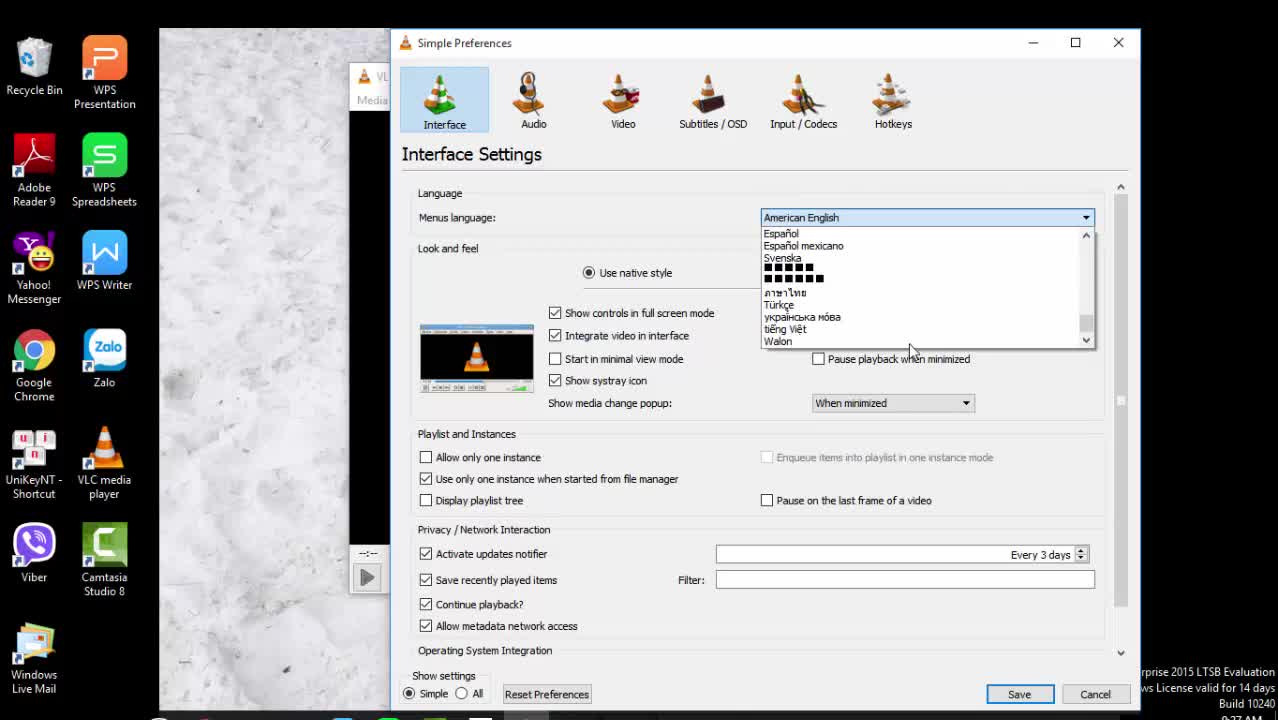 Cách chuyển đổi VLC sang tiếng Việt