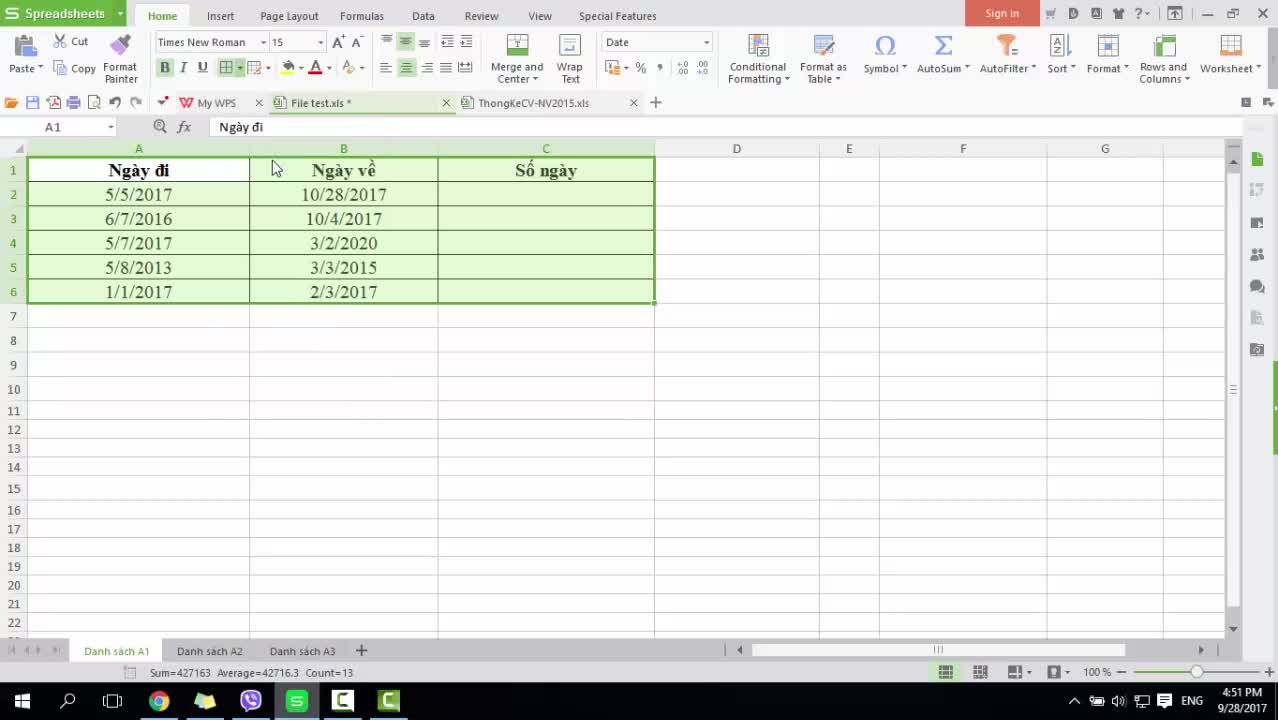 Hướng dẫn cách tính số ngày trên Excel