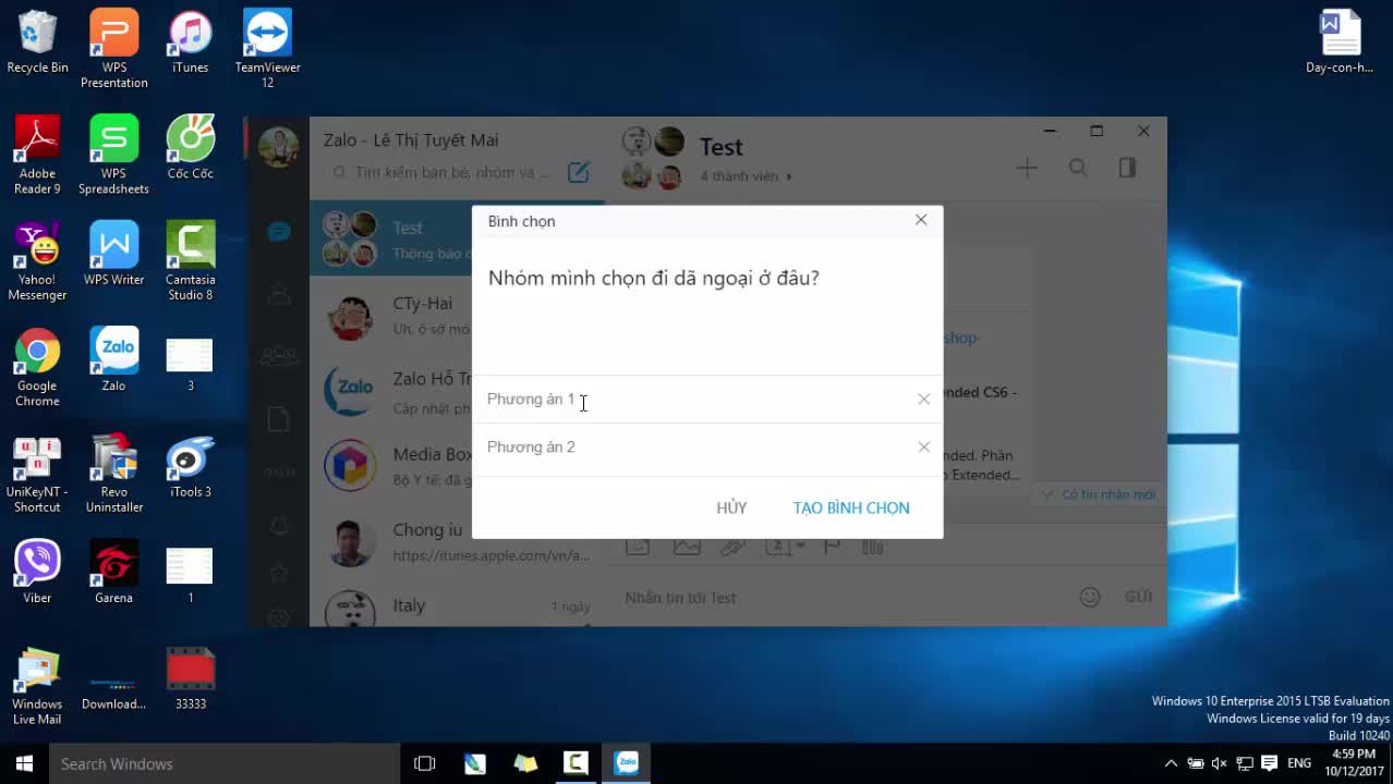 Cách tạo bình chọn trên nhóm chat Zalo máy tính