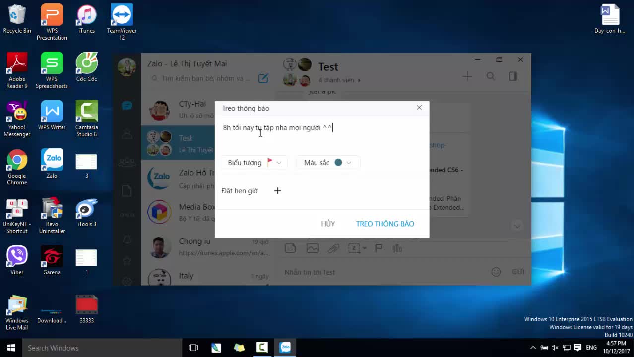 Cách treo thông báo trên nhóm chat Zalo máy tính