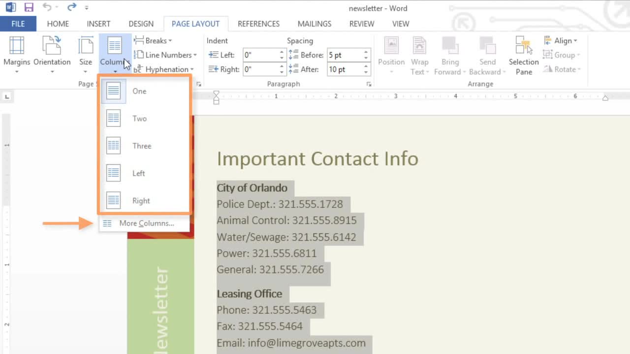 Chia cột văn bản trong Word 2013