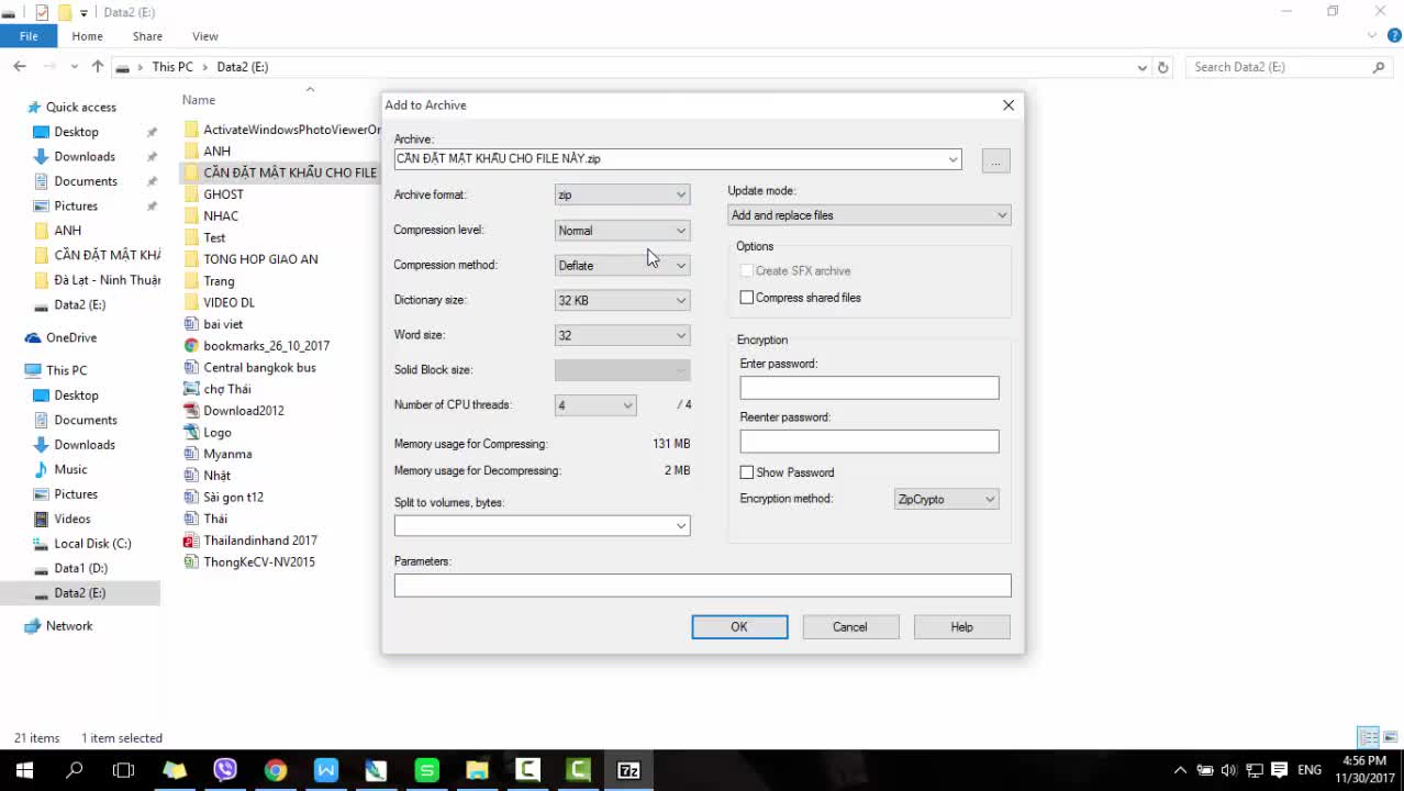 Cách đặt mật khẩu file nén bằng 7 Zip