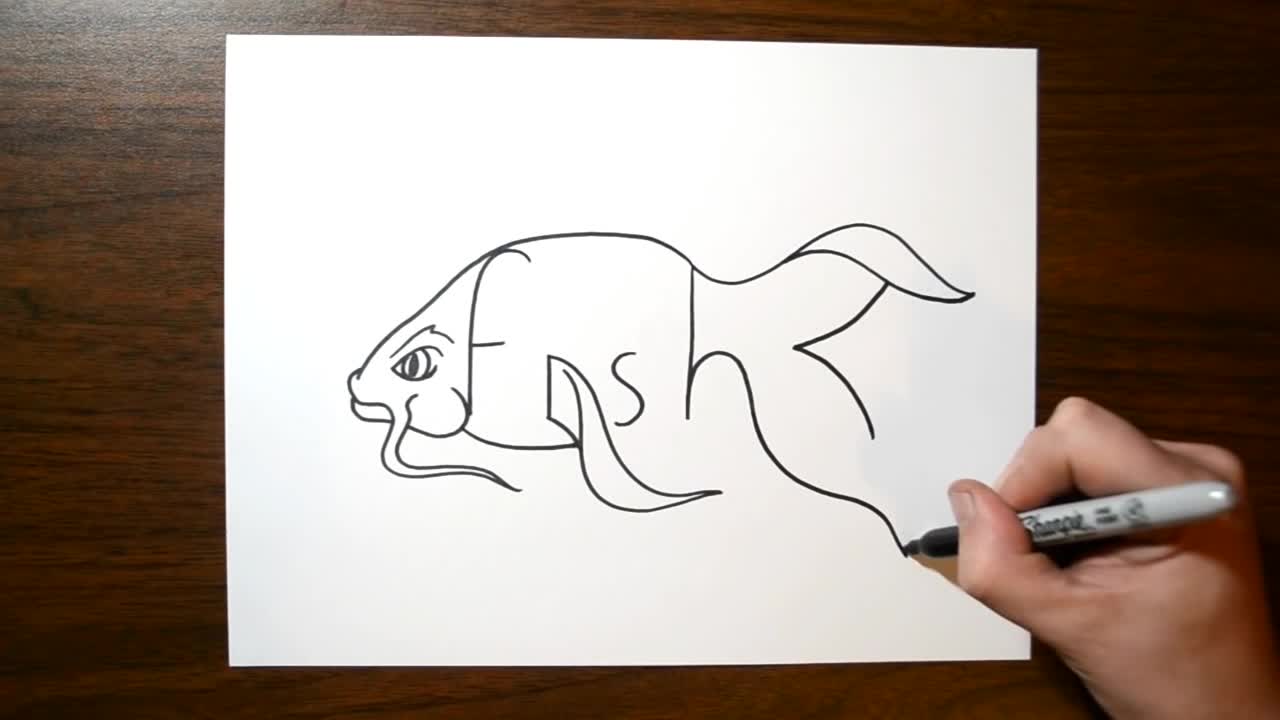 Vẽ con cá từ chữ FISH 