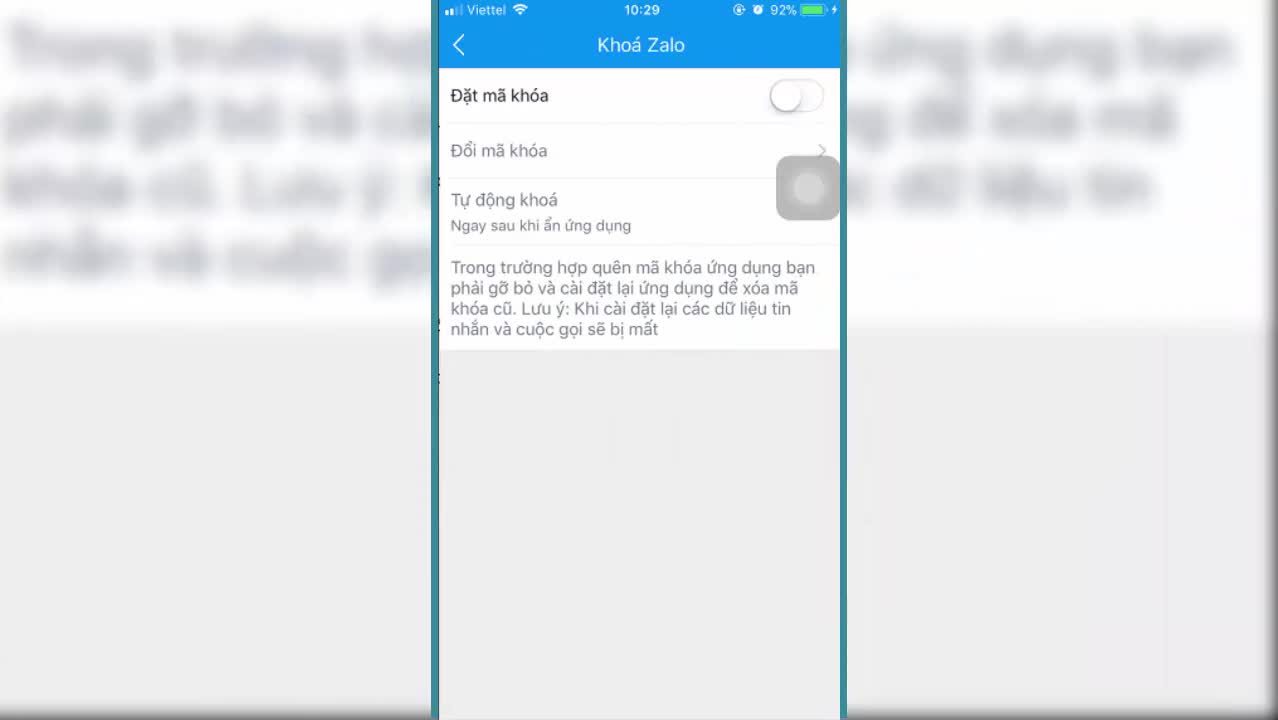 Hướng dẫn đặt mã khóa Zalo trên iPhone