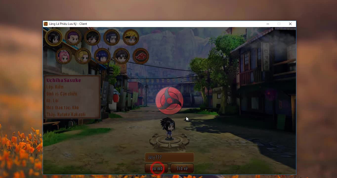 Cách chọn nhân vật chơi game Làng lá phiêu lưu ký