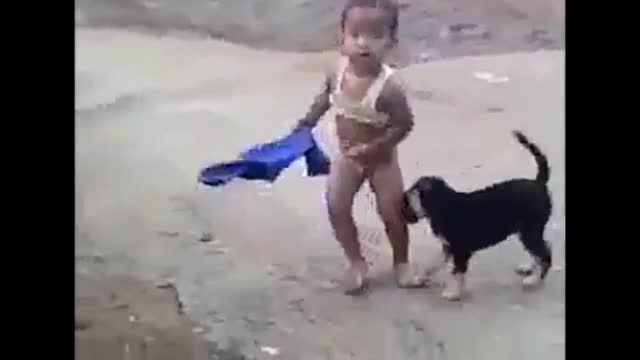 Cậu bé 'khốn khổ' vì bị cún cưng lấy mất quần