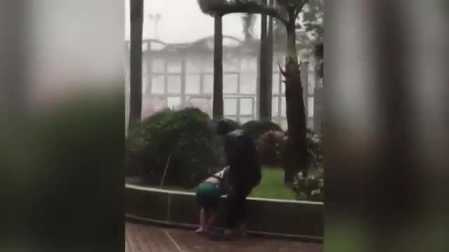 Siêu bão Mangkhut quật ngã hai cha con ở Hong Kong