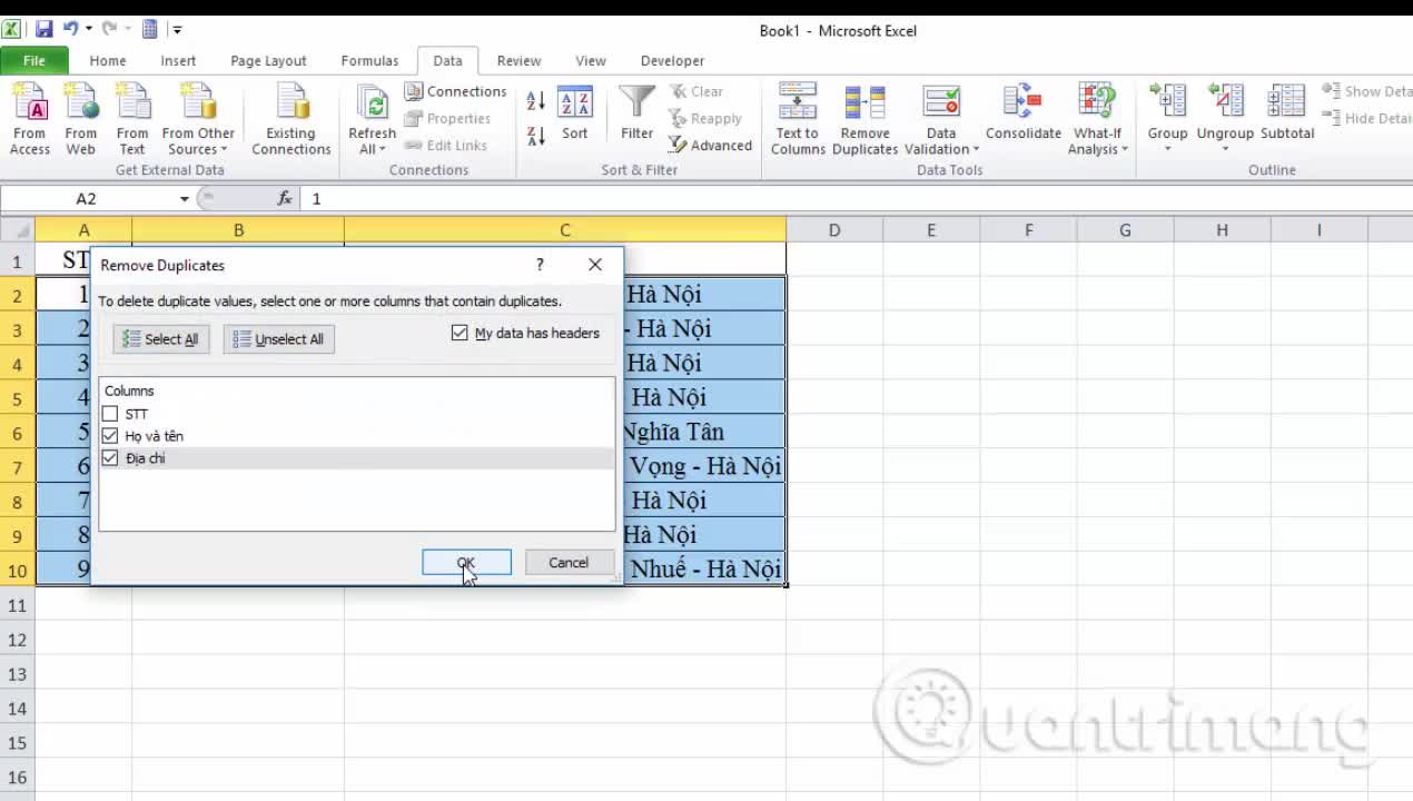 Cách xóa dữ liệu, nội dung trùng lặp trong Excel