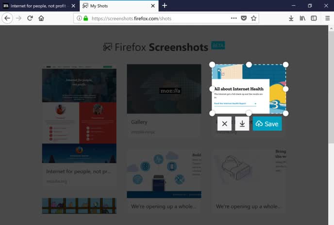 Tính năng screenshots trên Firefox