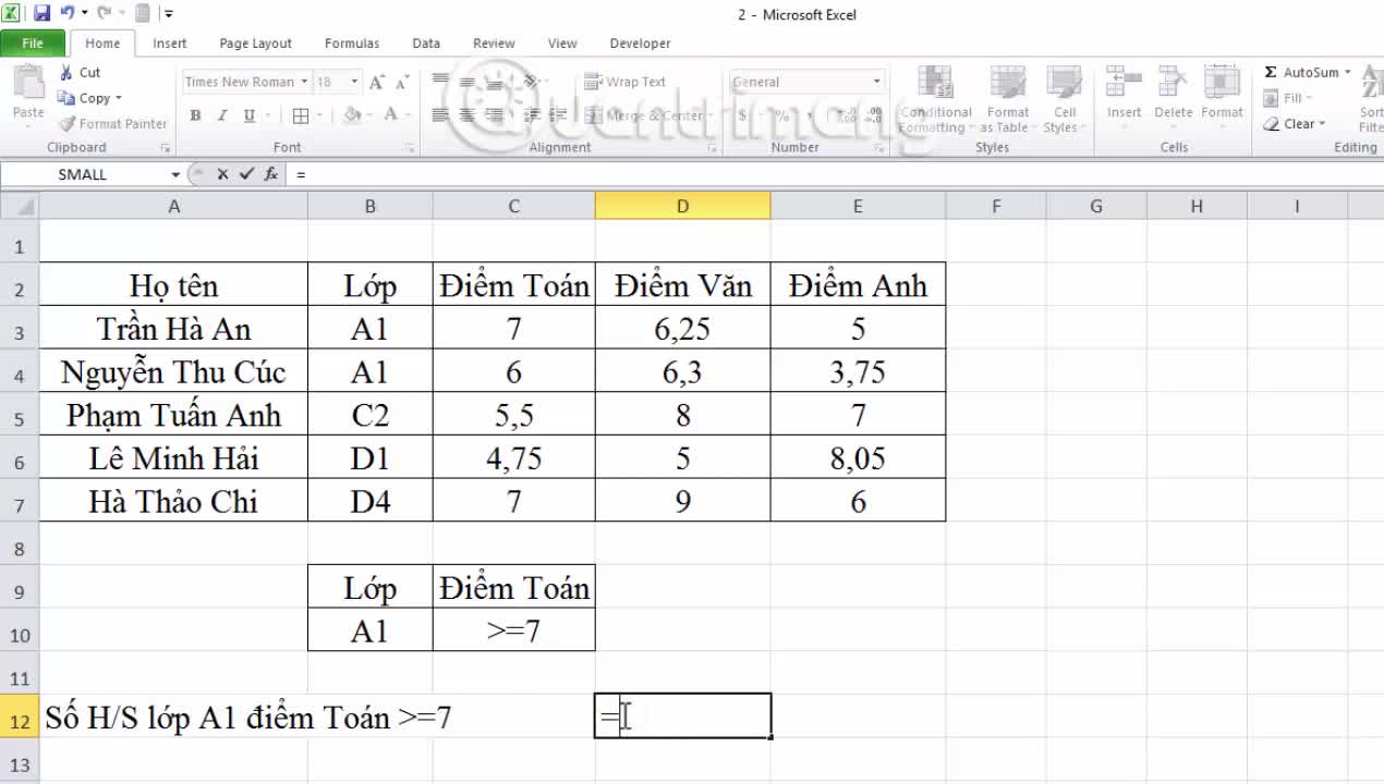 Hàm DCOUNT trên Excel