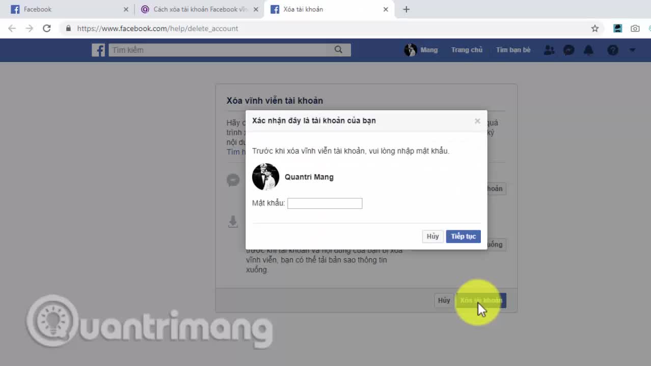 Cách xóa tài khoản Facebook