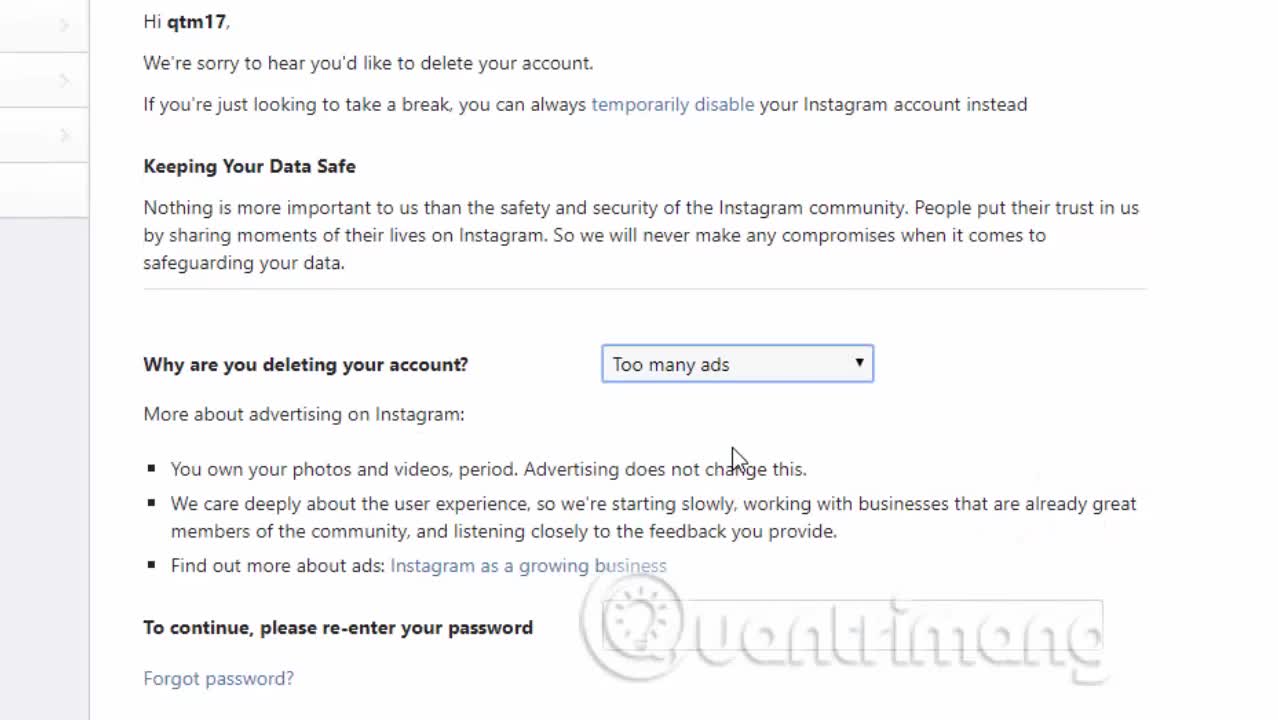 Cách xóa và vô hiệu hóa tài khoản Instagram