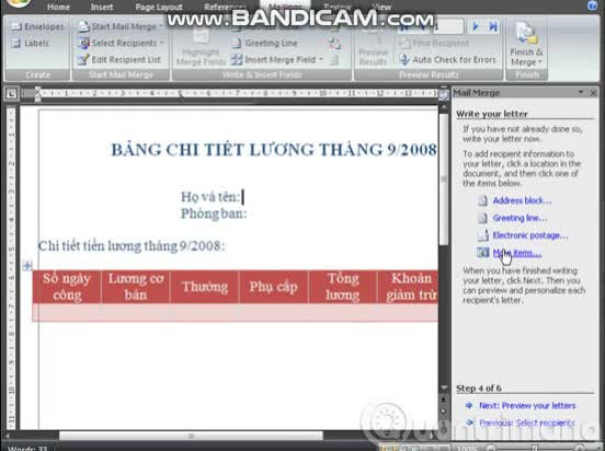 Trộn văn bản trong Word 2007