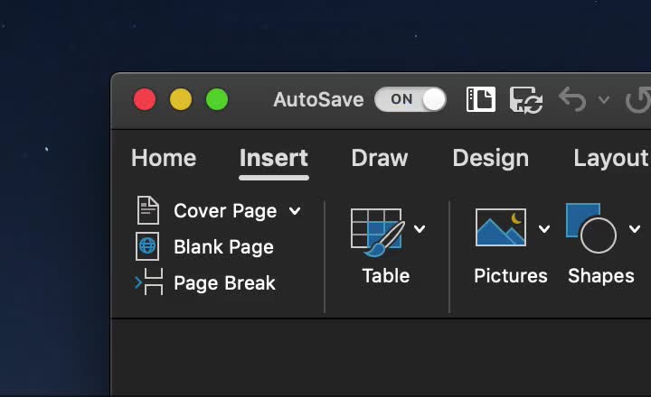 Look closely at the Pictures icon. Office running on macOS Mojave in Dark Mode. OfficeInsiders office365