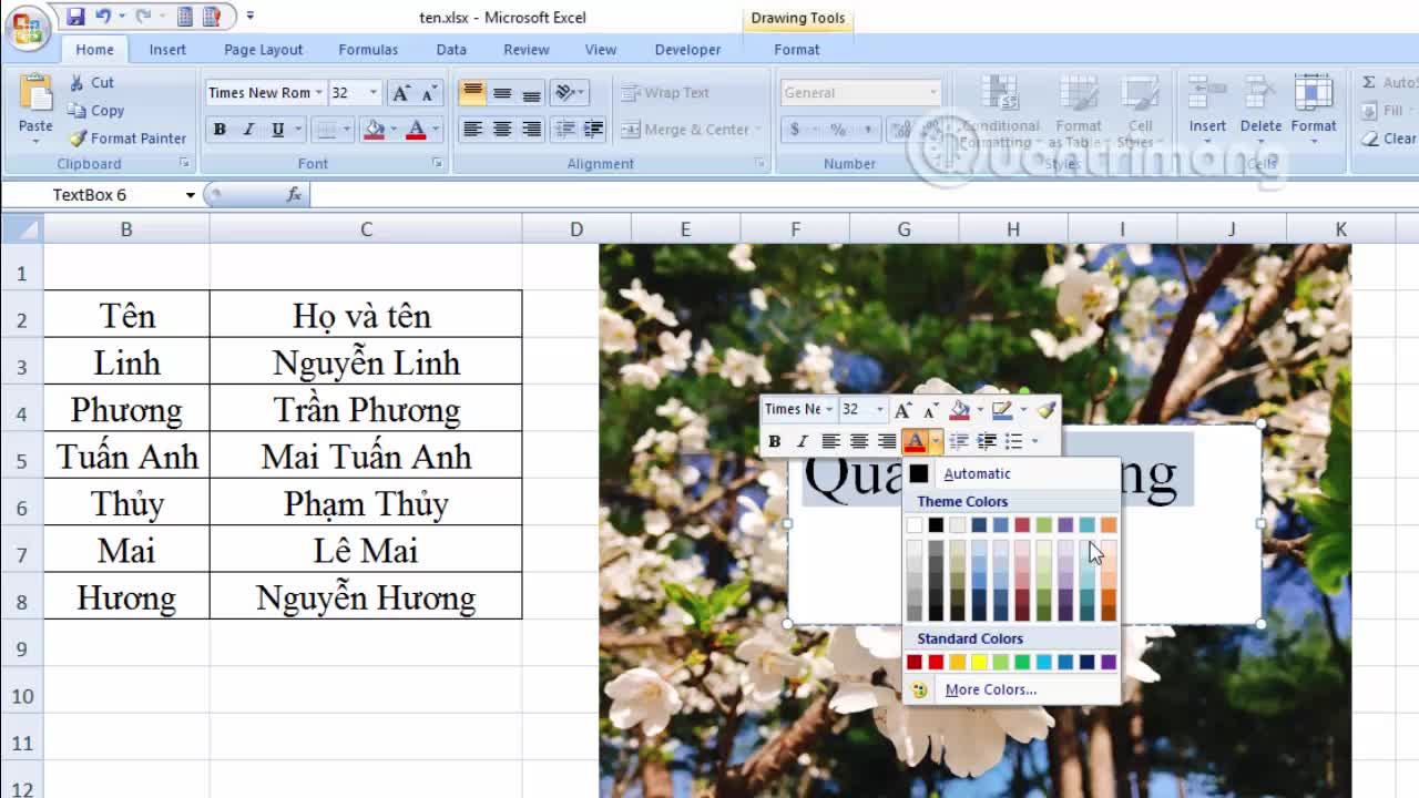 Cách viết chữ lên ảnh trên Excel