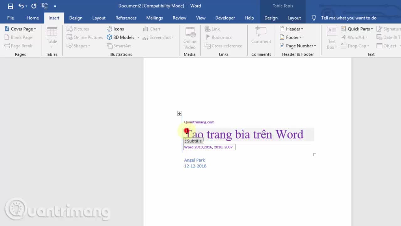 Cách tạo viền bìa trên Word 2016, 2019