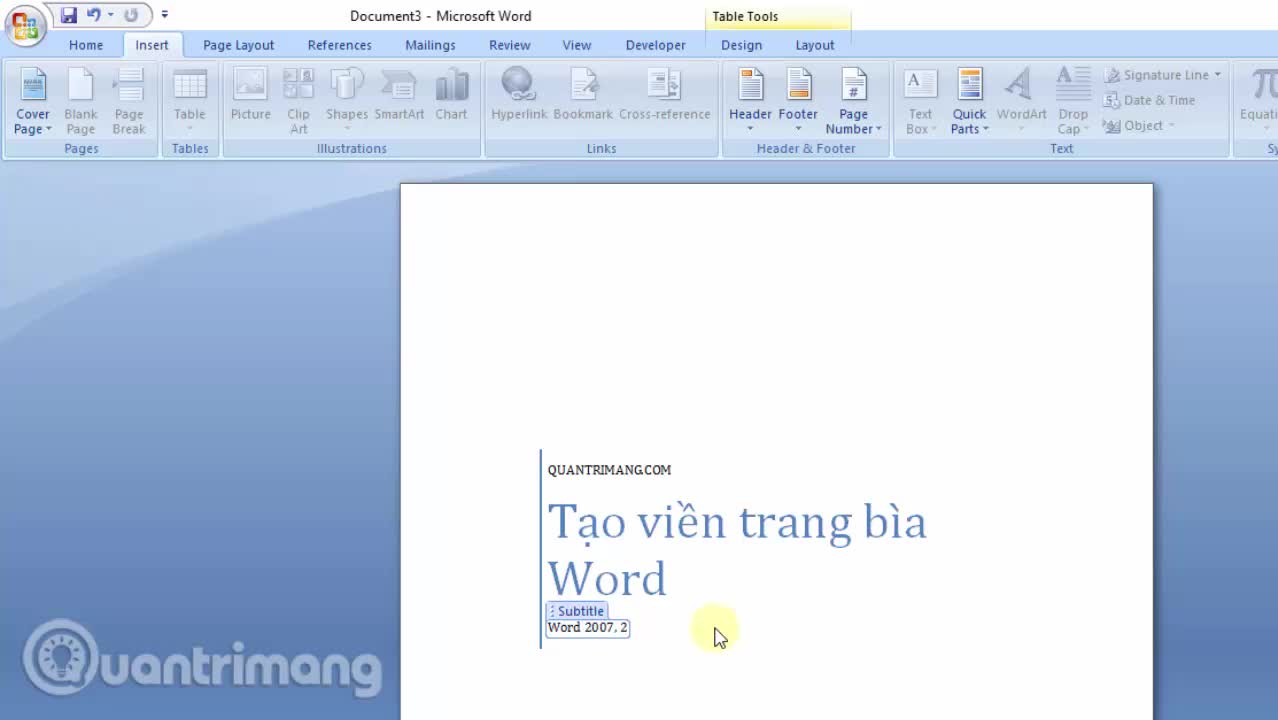 Cách tạo viền bìa trên Word 2007