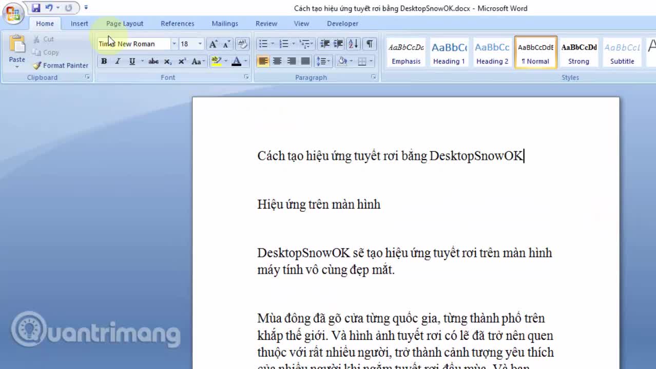 Cách đánh số trang trên Word 2007